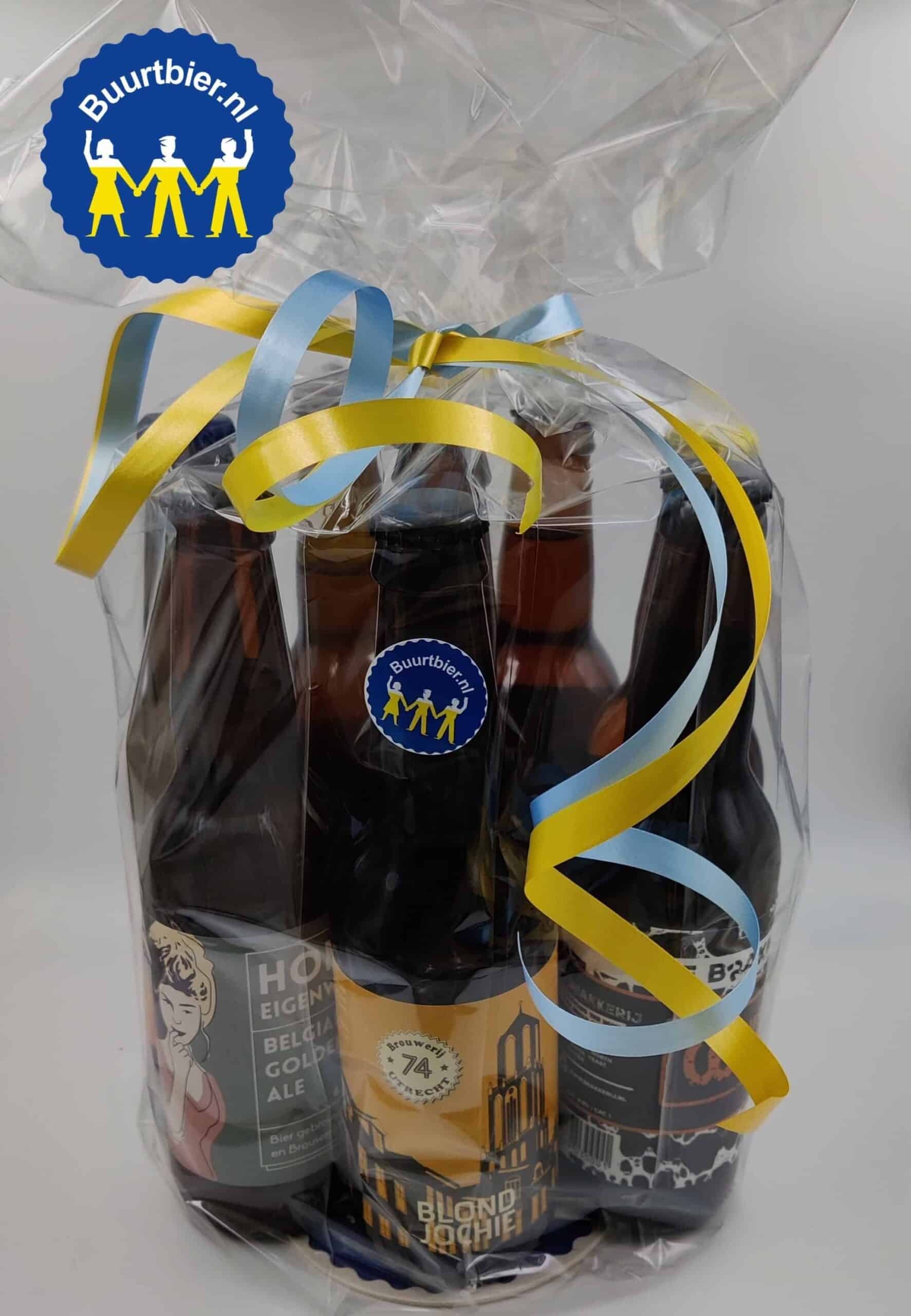Feestelijke verpakking met viltjes en strik! (voor maximaal 8 flesjes of 16 blikjes!)